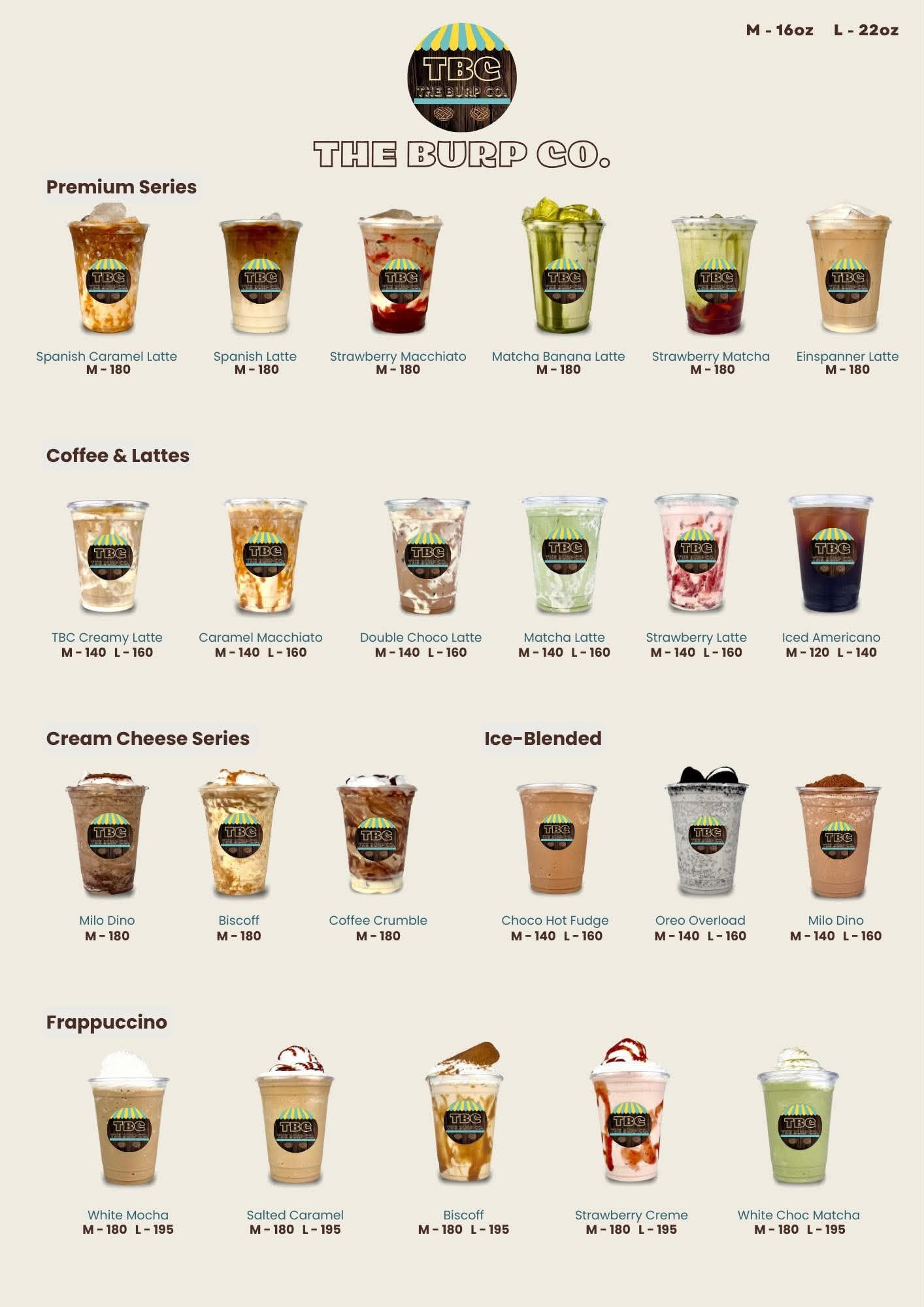 The Burp Co. drinks menu